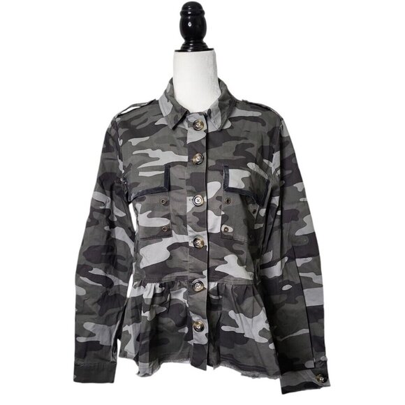 Knox Rose Tops - Knox Rose Women's Shirt Size M Tunic Camo Long Sleeve Frayed Hem
